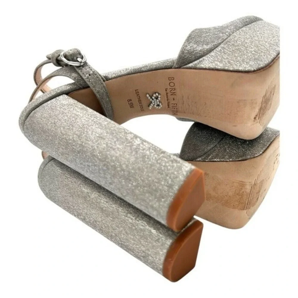 Born‎ on Fifth Antonio Melani Silver Glitter Platform Block Heel Pumps Size 8.5M
